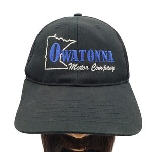 Owatonna Motor Co Minnesota Hat Black Mesh Trucker Cap Adjustable Embroidered